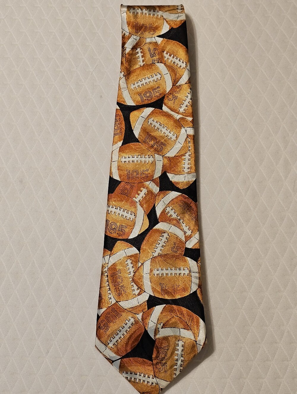 Vintage Renaissance Hand Made Football Graphic Print Necktie Tan Orange Black